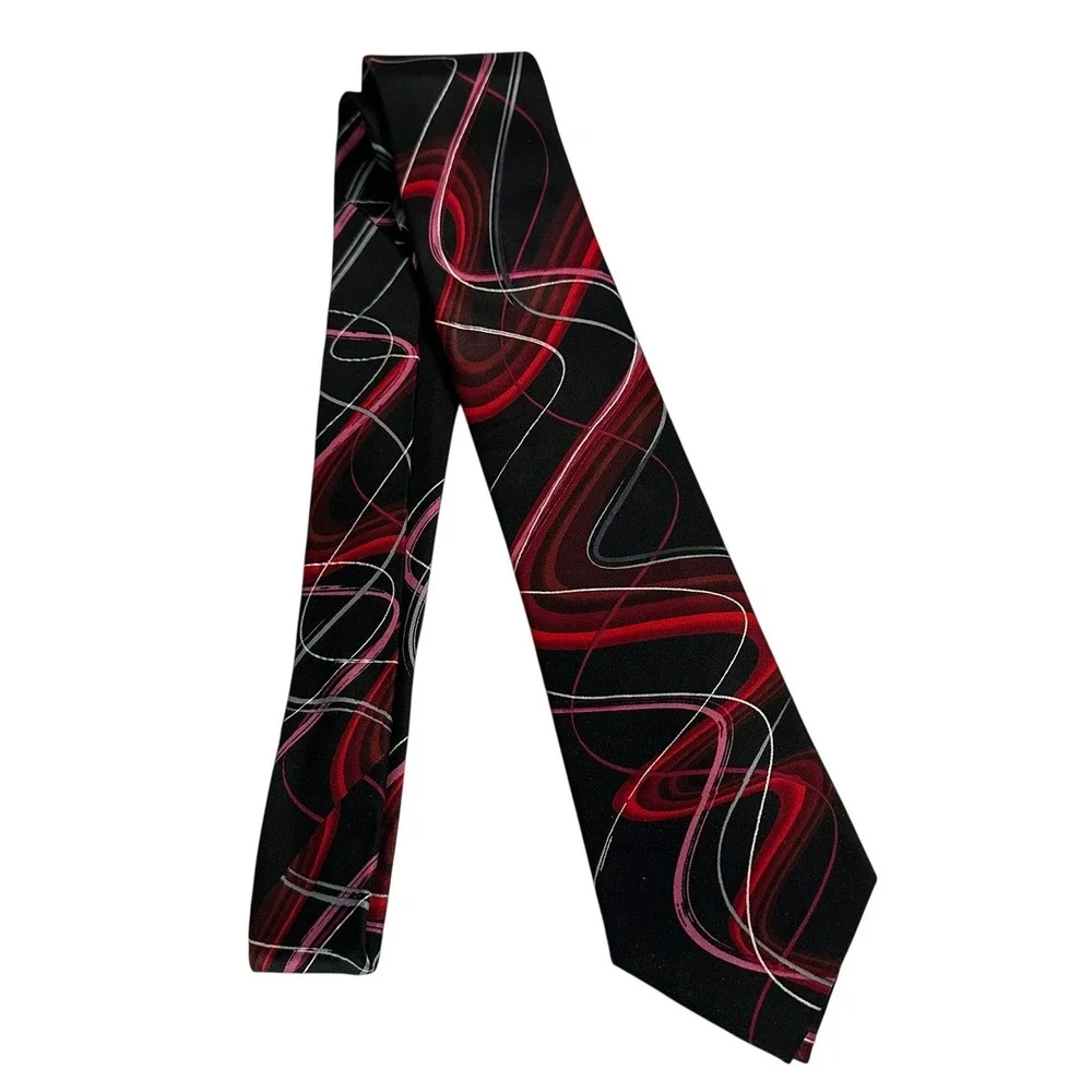 J Garcia Silk Necktie Happy Birthday Collection 62 Black Red Abstract Swirl Tie